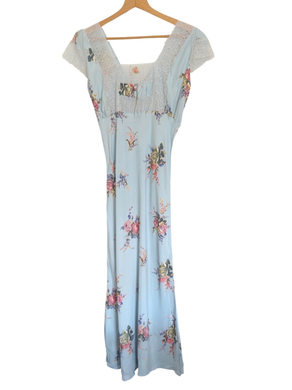 Vintage Miss Rosamonde Pale Blue Floral Dainty Romantic Slip Maxi Dress size 36